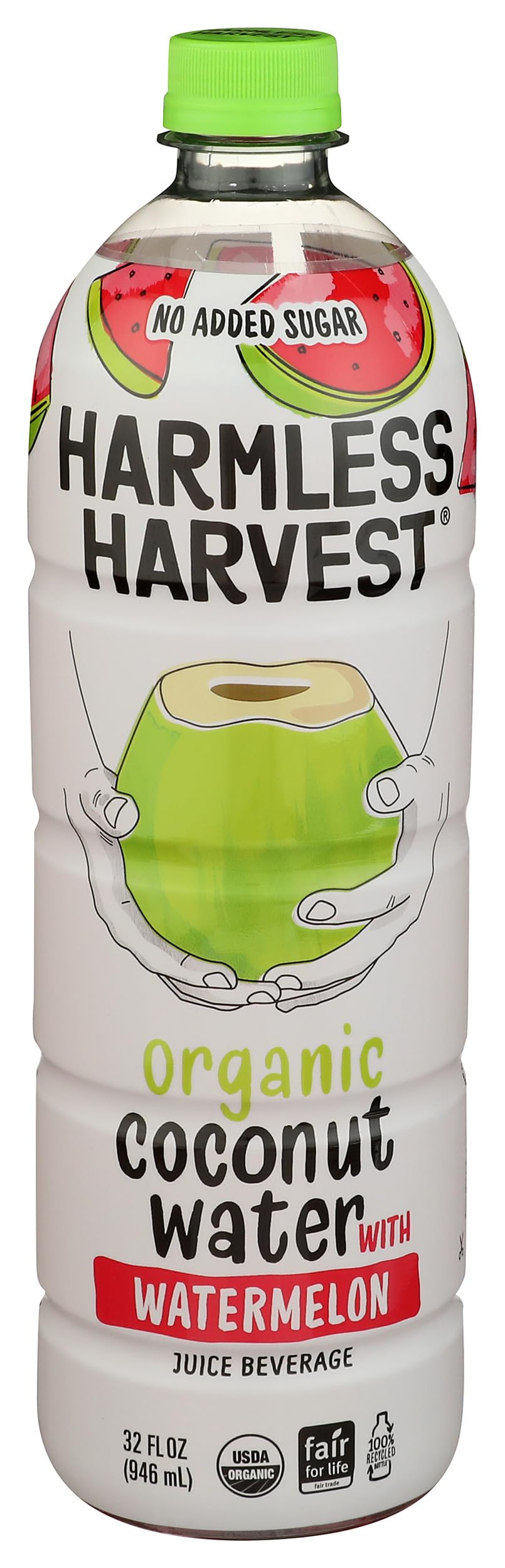 Harmless Harvest coconut water with watermelon 32oz bottle offers natural hydration with a fruity twist.