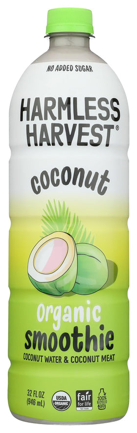 Harmless Harvest bottle pouring, showcasing on-the-go hydration from the Organic Original Coconut Smoothie.
