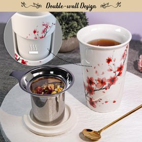 Harmoleaf ceramic cup, double-walled design preserves temperature for longer sipping