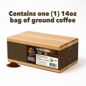 Harmonic Grounds in-house roasting process kitchen scene conveys fresh, small-batch quality.