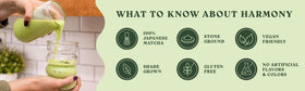 Harmony Matcha Vanilla resealable bag emphasizing freshness and storage ease