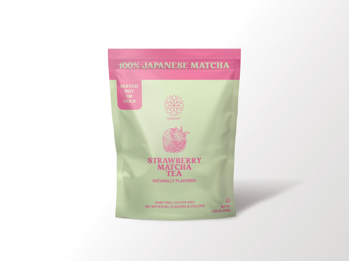 Harmony Proteins Harmony Matcha Strawberry powder pack for a vibrant, refreshing cup