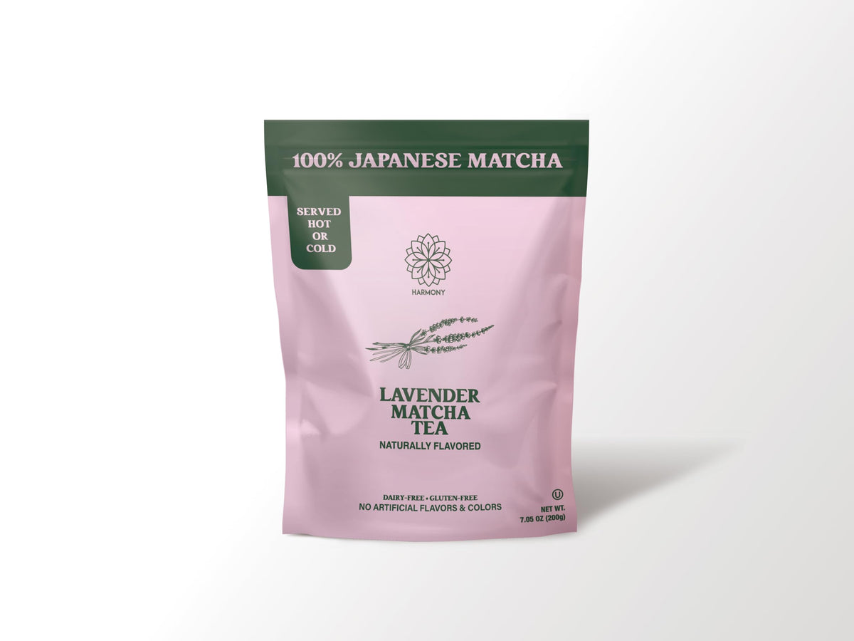 Harmony Proteins The Harmony Matcha Lavender powder bag for smooth daily energy.