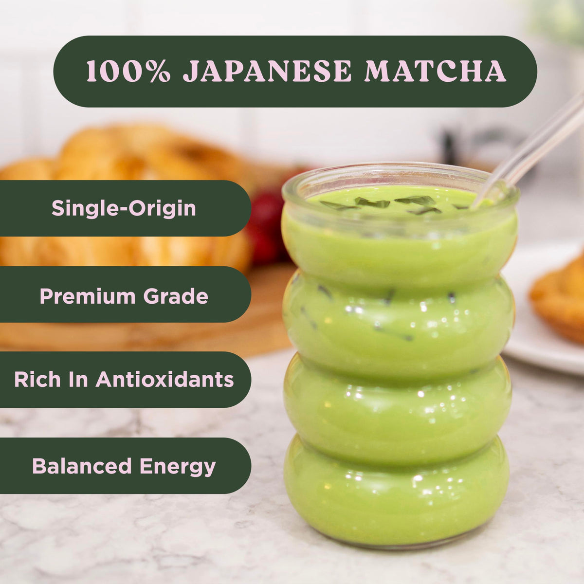 Harmony Proteins The Harmony Matcha Lavender spoon measures for easy blending.