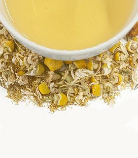Brewing Harney & Sons Chamomile tea in a cup shows a smooth body and soothing aroma.