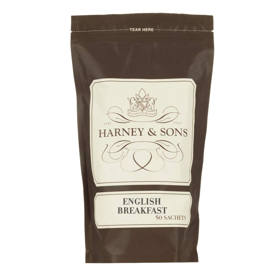Harney & Sons English Breakfast Tea bag delivers a bold morning pick-me-up.