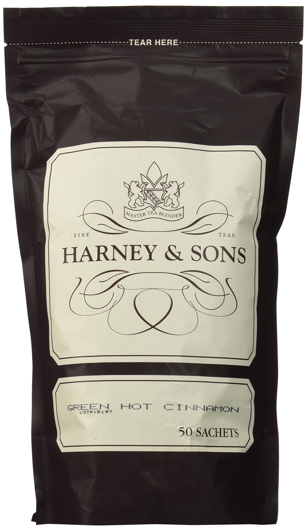 Harney and Sons Green Hot Cinnamon Spice sachets in a bag for easy brewing.