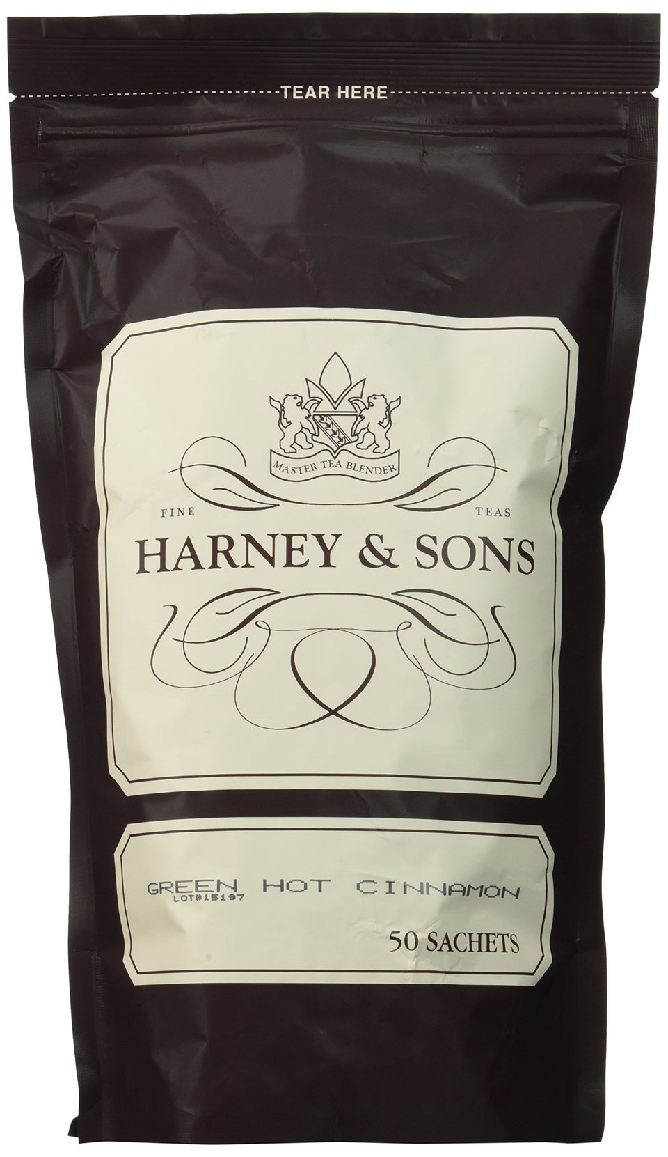 Harney and Sons Green Hot Cinnamon Spice sachets in a bag for easy brewing.