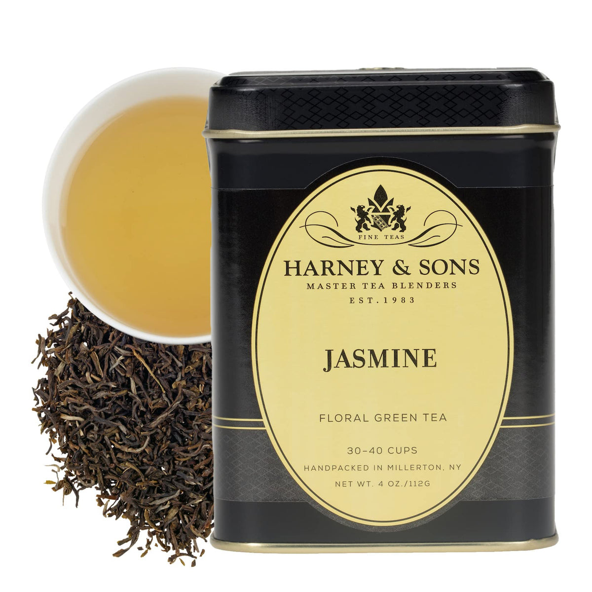 Harney & Sons Jasmine loose tea with jasmine petals, ideal for a delicate afternoon cup.