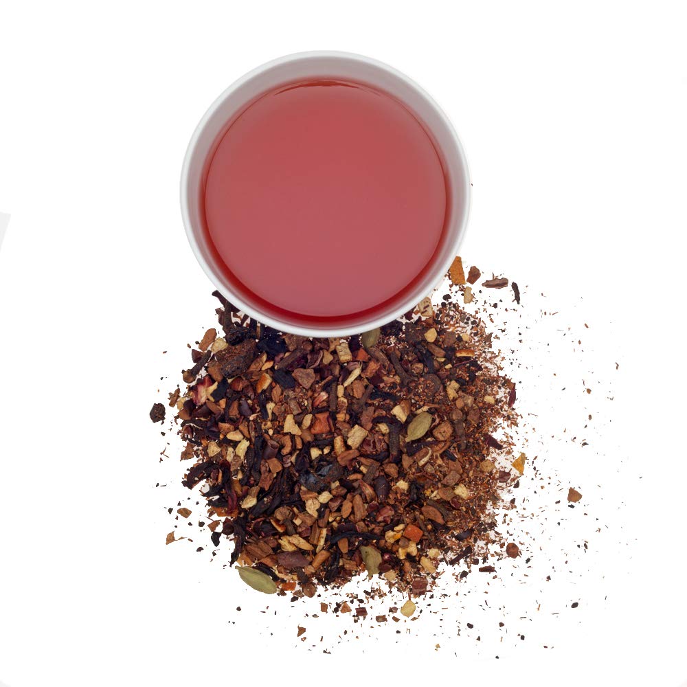 Harney & Sons Mulled Plum Cider tea cup steaming, ideal for warm, flavorful nights.