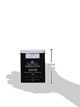 Close-up of Harney & Sons SoHo packaging, convenient tin storage.