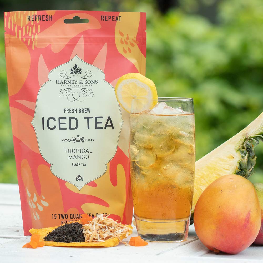 Harney & Sons Tropical Mango pitcher of tea, convenient for serving over ice
