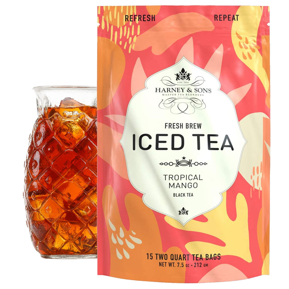 Harney & Sons Tropical Mango tea bag ready to brew for flavorful iced tea