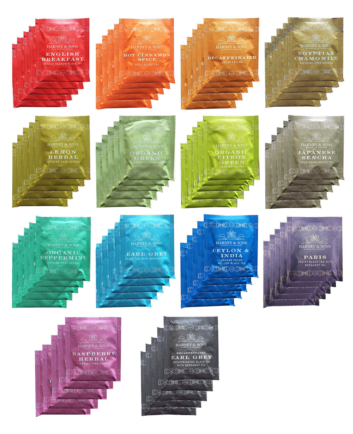 Harney & Sons assorted tea bag sampler box with 70-count, ideal for gifts and daily tea moments.
