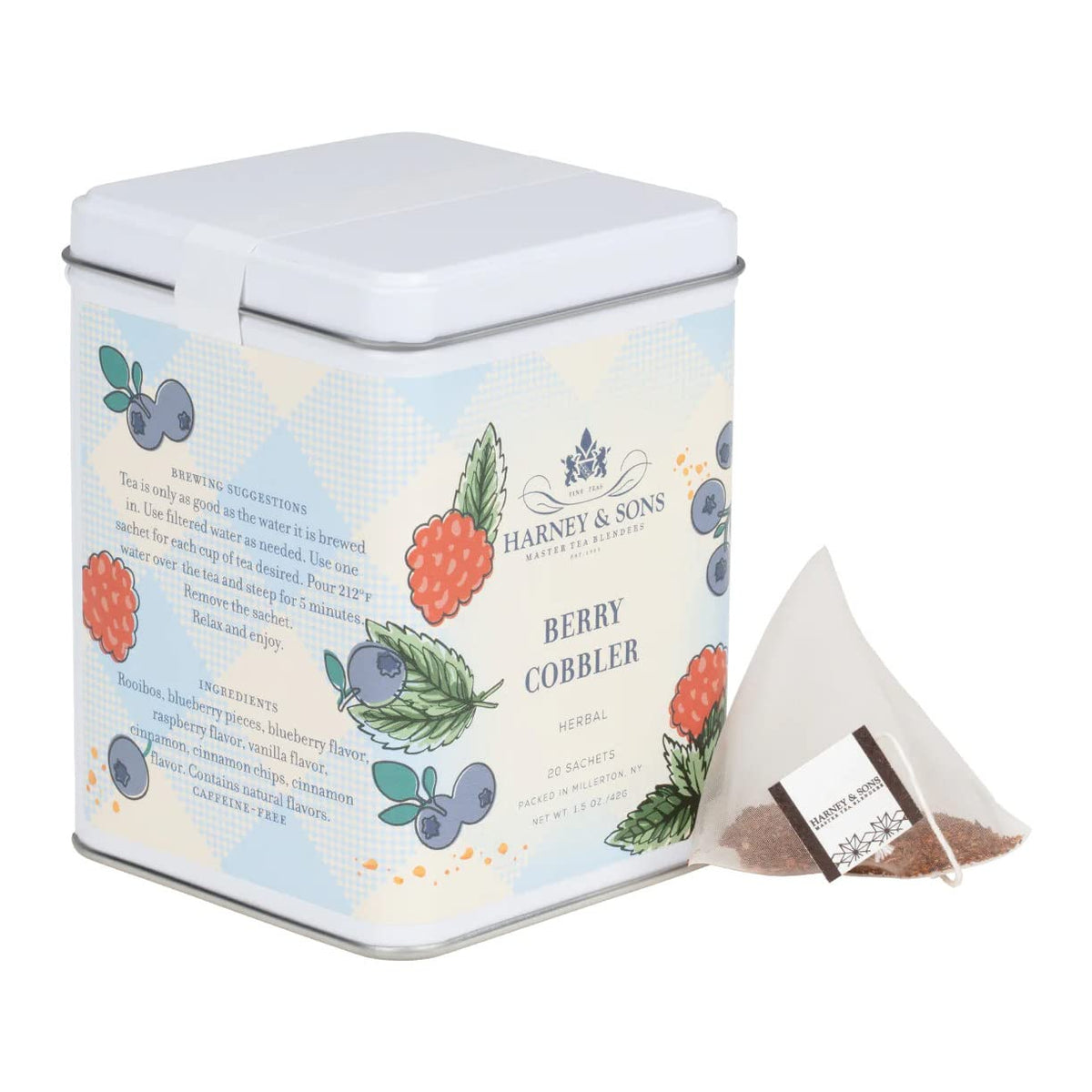 Harney and Sons Berry Cobbler sachets pack enables quick, fragrant tea moments