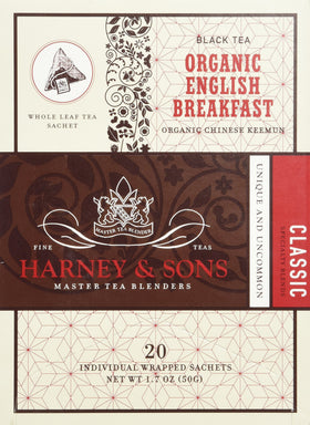 Harney & Sons Biological English Breakfast tea sachets for a smooth morning cup
