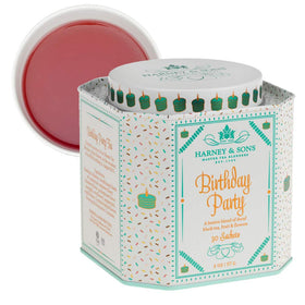 Harney & Sons Birthday Party Tea tin, decorative packaging for gifting.