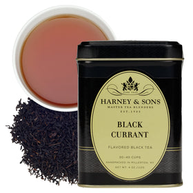 Harney & Sons Black Currant loose leaf tea in tin offers berry aroma for hot or iced brews.