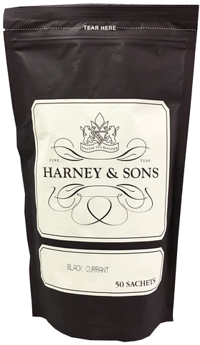 Harney & Sons Black Currant Tea sachets in bulk bag for easy brewing.