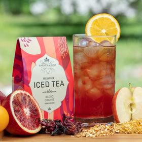 Harney & Sons Blood Orange packaging and teabags ideal for a citrusy chill.