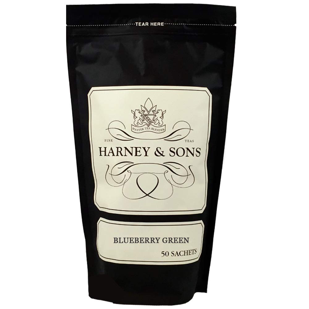 Harney and Sons Blueberry Green Tea Sachets bulk bag ideal for quick, flavorful hot or iced brews.
