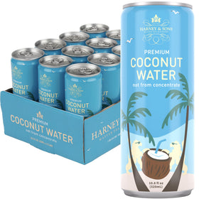 Harney and Sons coconut water can front view, refreshing hydration in a 12-pack.