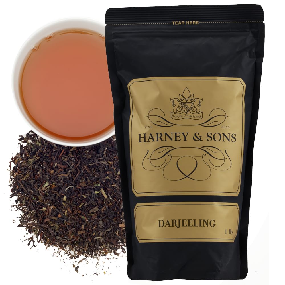 Harney & Sons Darjeeling tea in a 16oz bag, loose leaves aroma for afternoon tea.