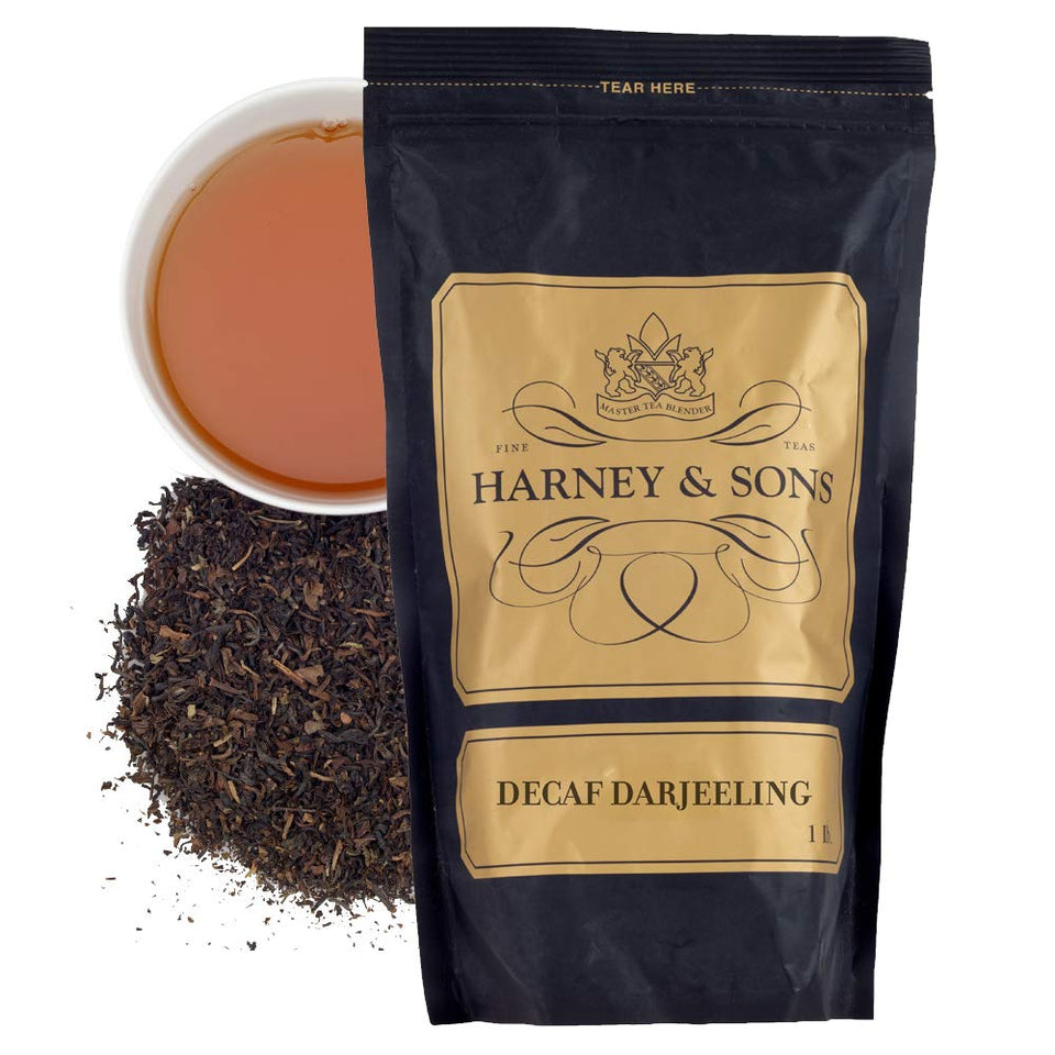 Harney & Sons Decaf Darjeeling loose leaf tea, ideal for relaxing evenings
