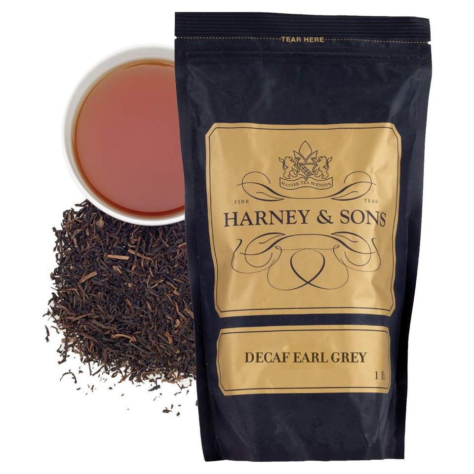 Harney & Sons Decaf Earl Grey loose leaf tea for a gentle evening ritual