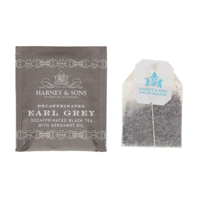 Box of 50 decaffeinated Earl Grey tea bags for convenient daily brewing.