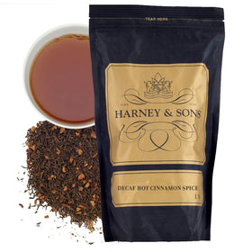 Harney & Sons decaf Hot Cinnamon Spice loose-leaf tea, perfect for caffeine-free afternoons.