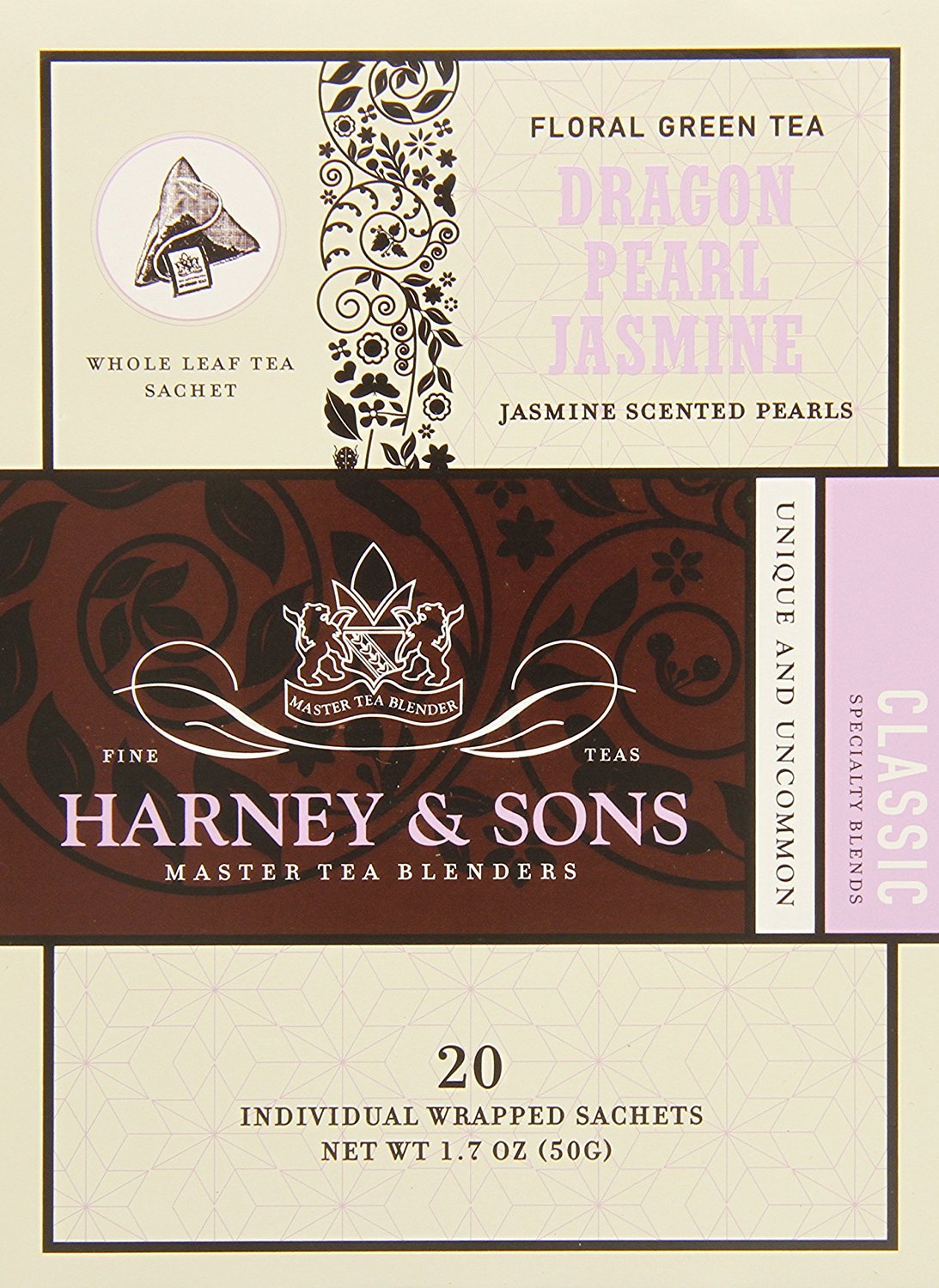 Harney & Sons Dragon Pearl jasmine pearls close-up for a fragrant brew.