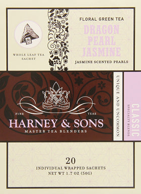 Harney & Sons Dragon Pearl jasmine pearls close-up for a fragrant brew.