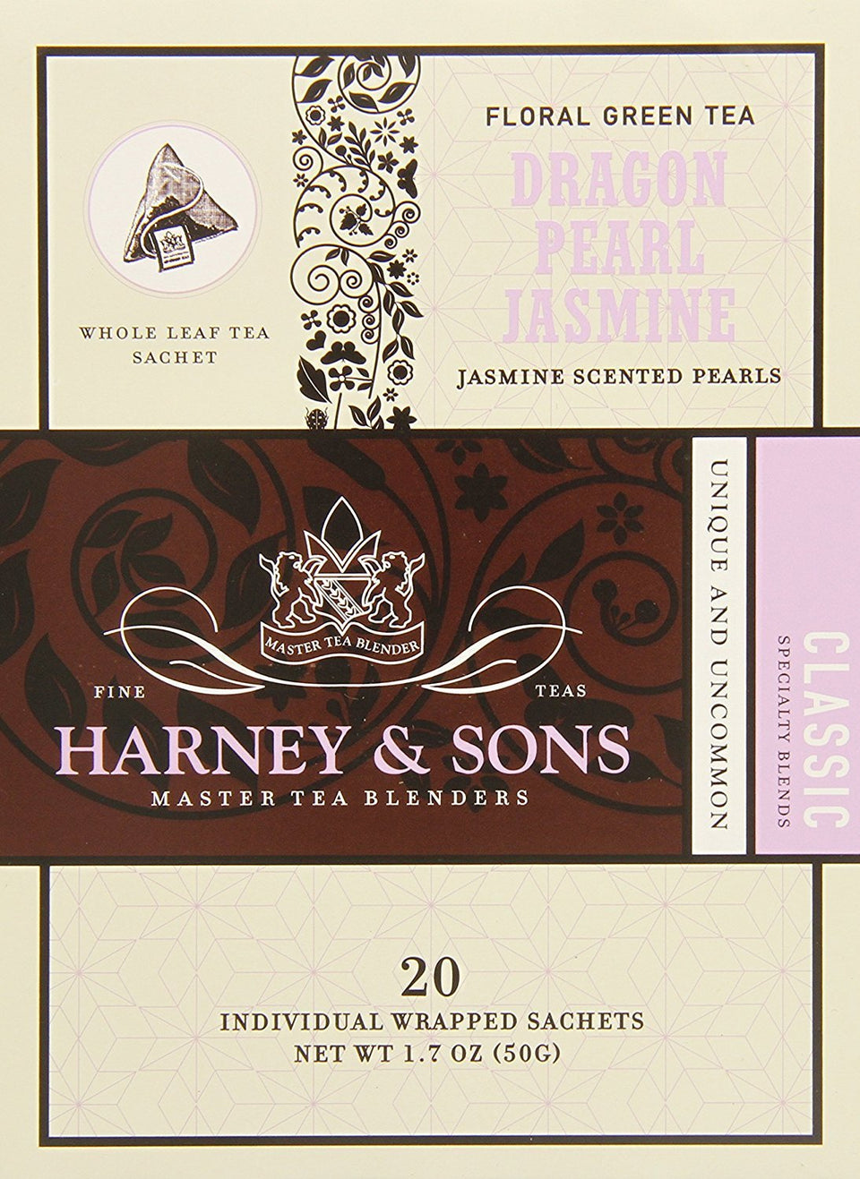 Harney & Sons Dragon Pearl jasmine pearls close-up for a fragrant brew.