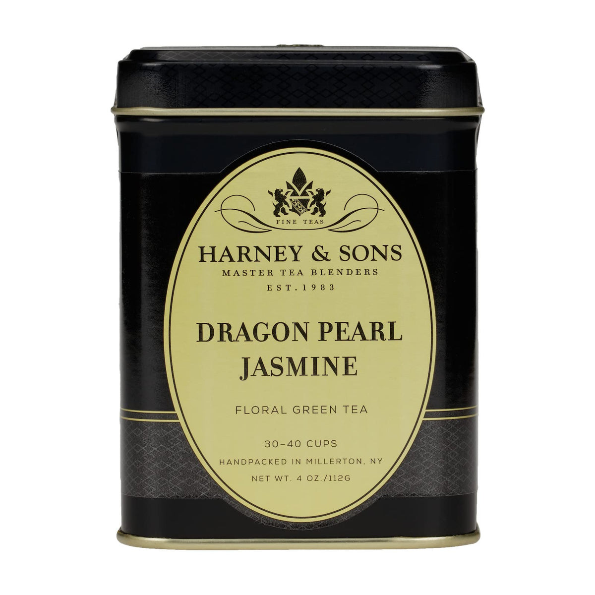 Harney & Sons Dragon Pearl Jasmine cup shows a light brew and jasmine aroma.