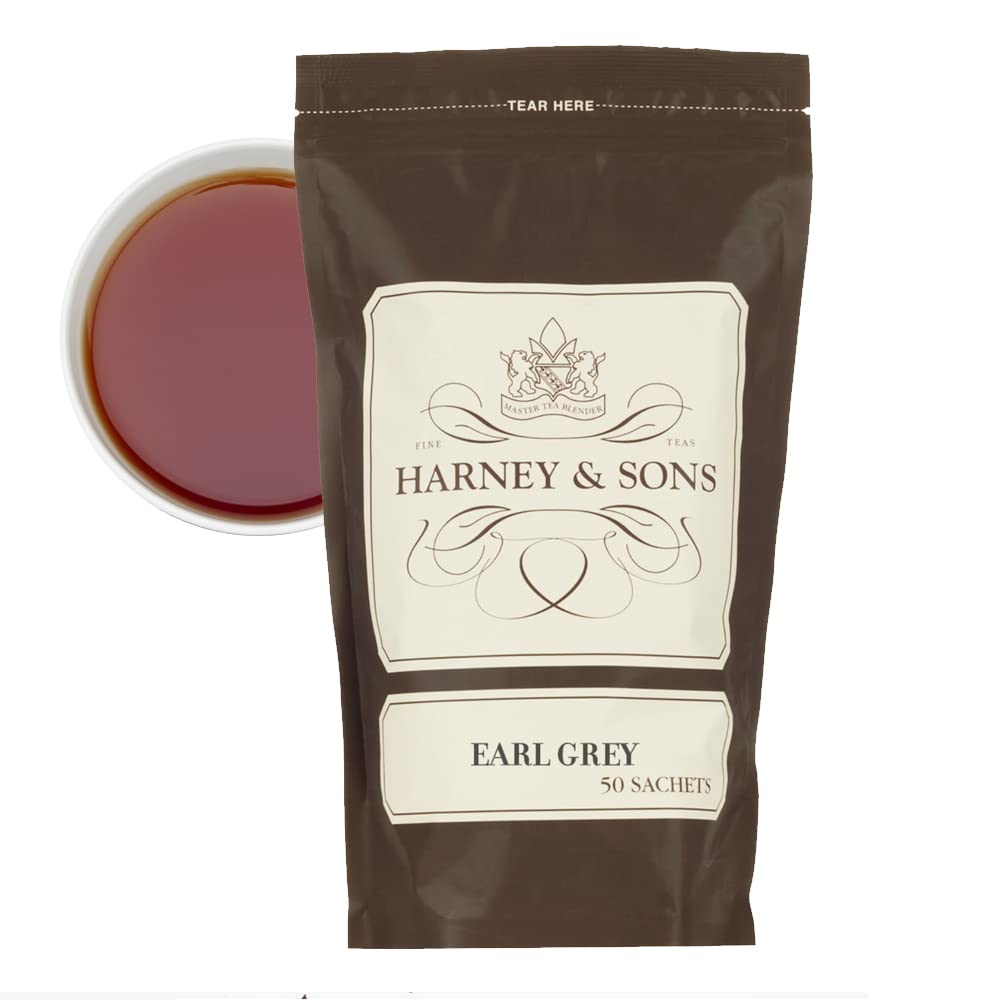 Harney & Sons Earl Grey tea sachets 50-count for quick, consistent cups.