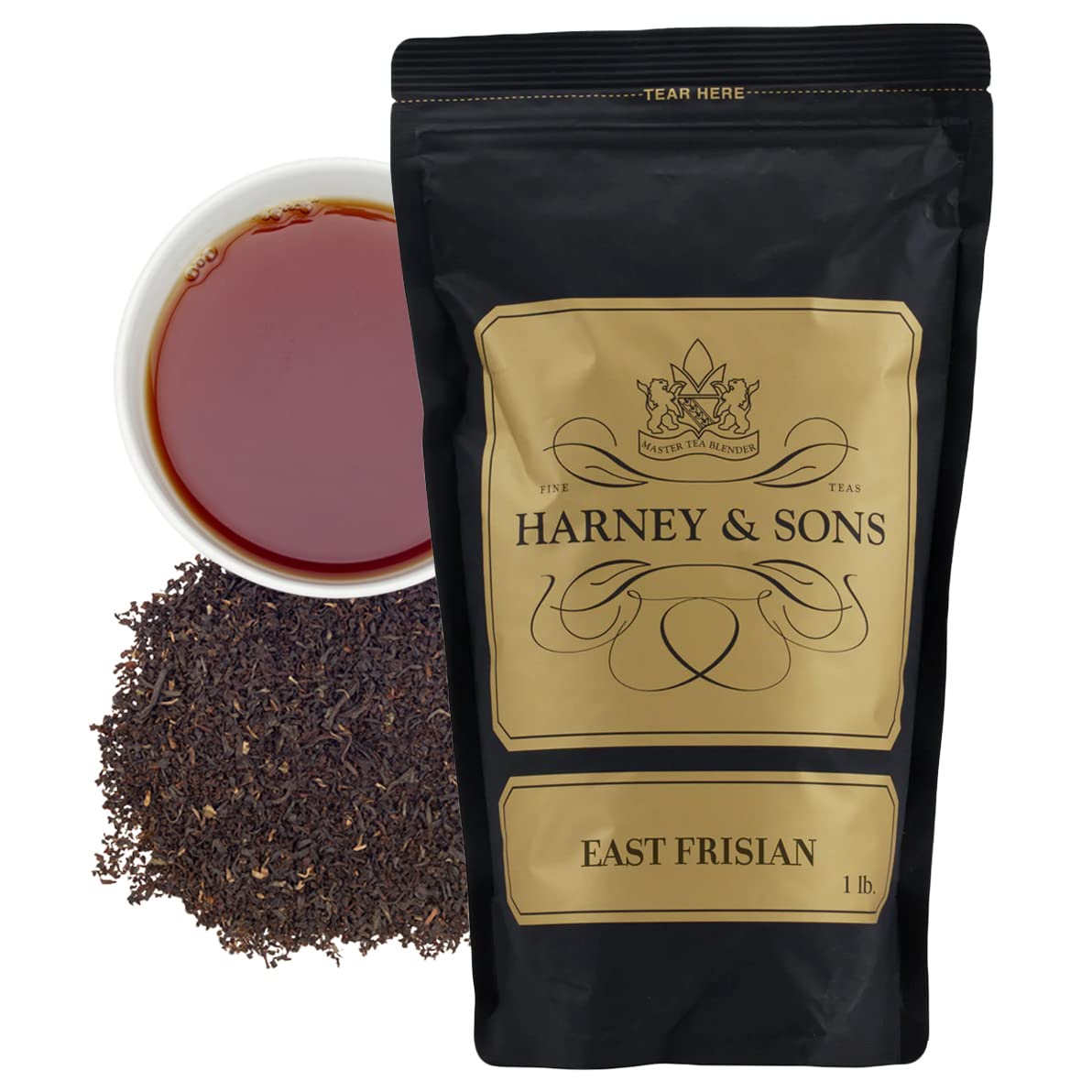 Harney and Sons East Frisian dry leaves form a bold base for cream and sugar rituals.