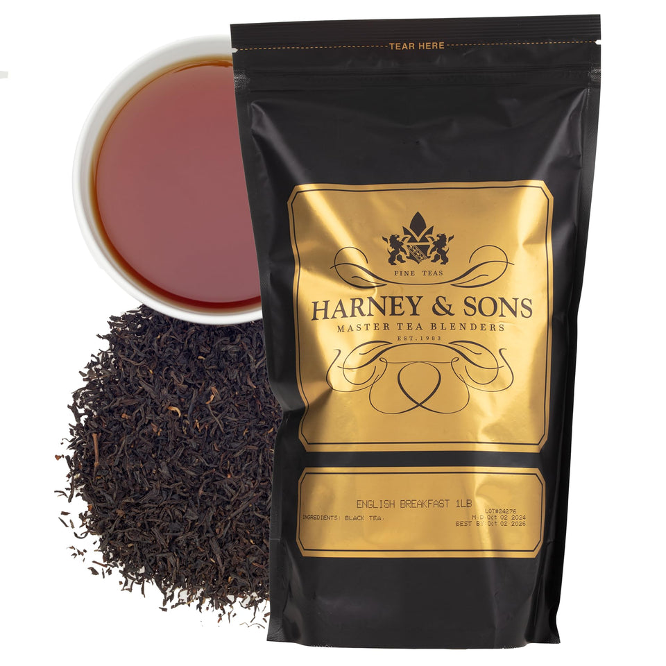Harney & Sons English Breakfast loose-leaf Keemun for a bold morning cup.