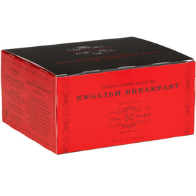 Harney & Sons English Breakfast tea bags in a box for a bold morning start.