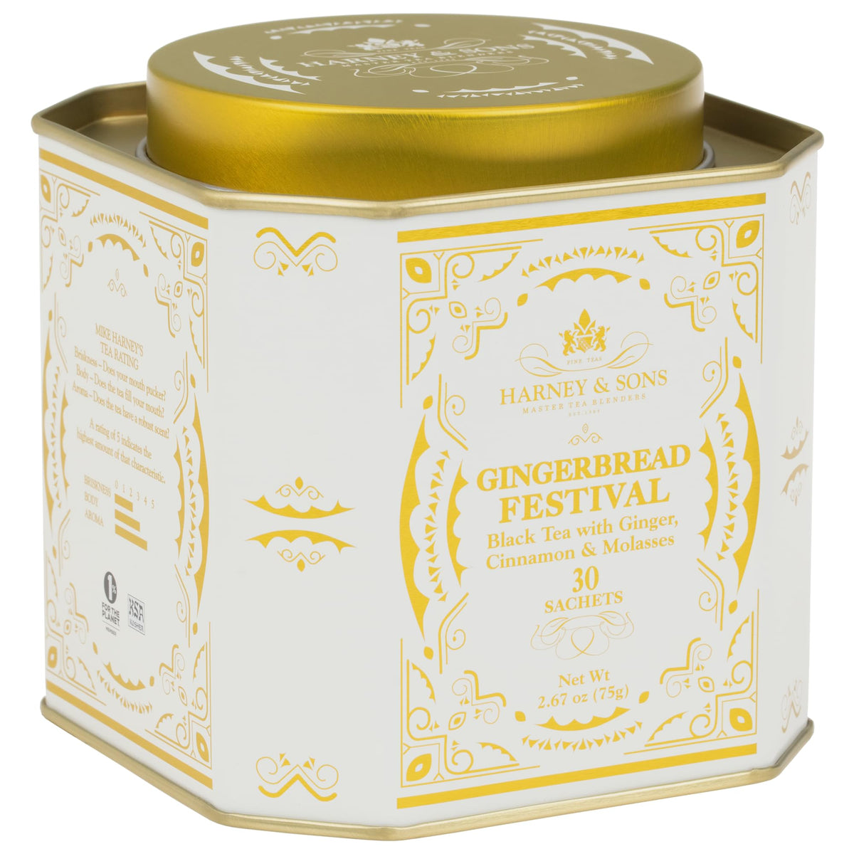 Festive tin design ideal for gifting during holidays.