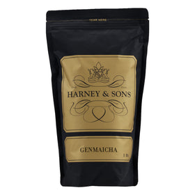 Harney & Sons Genmaicha brown rice kernels add texture in the cup.