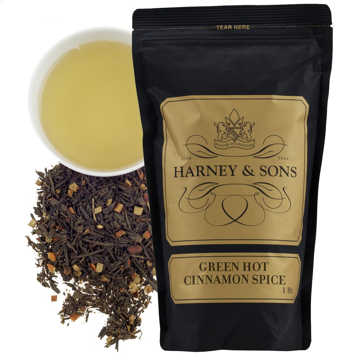 Harney and Sons Green Hot Cinnamon Spice tea, loose leaf, energizing and comforting.