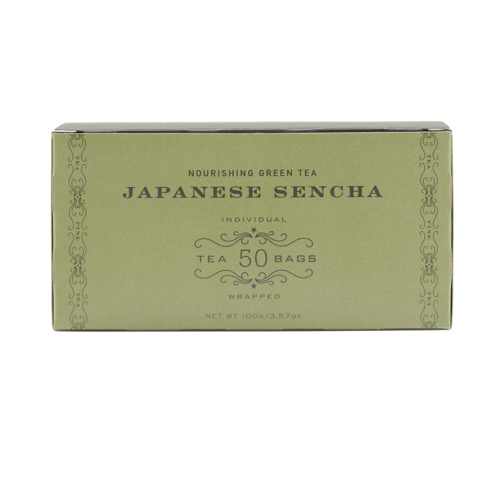 Harney & Sons green tea leaves in view reveal medium lime-green infusions.