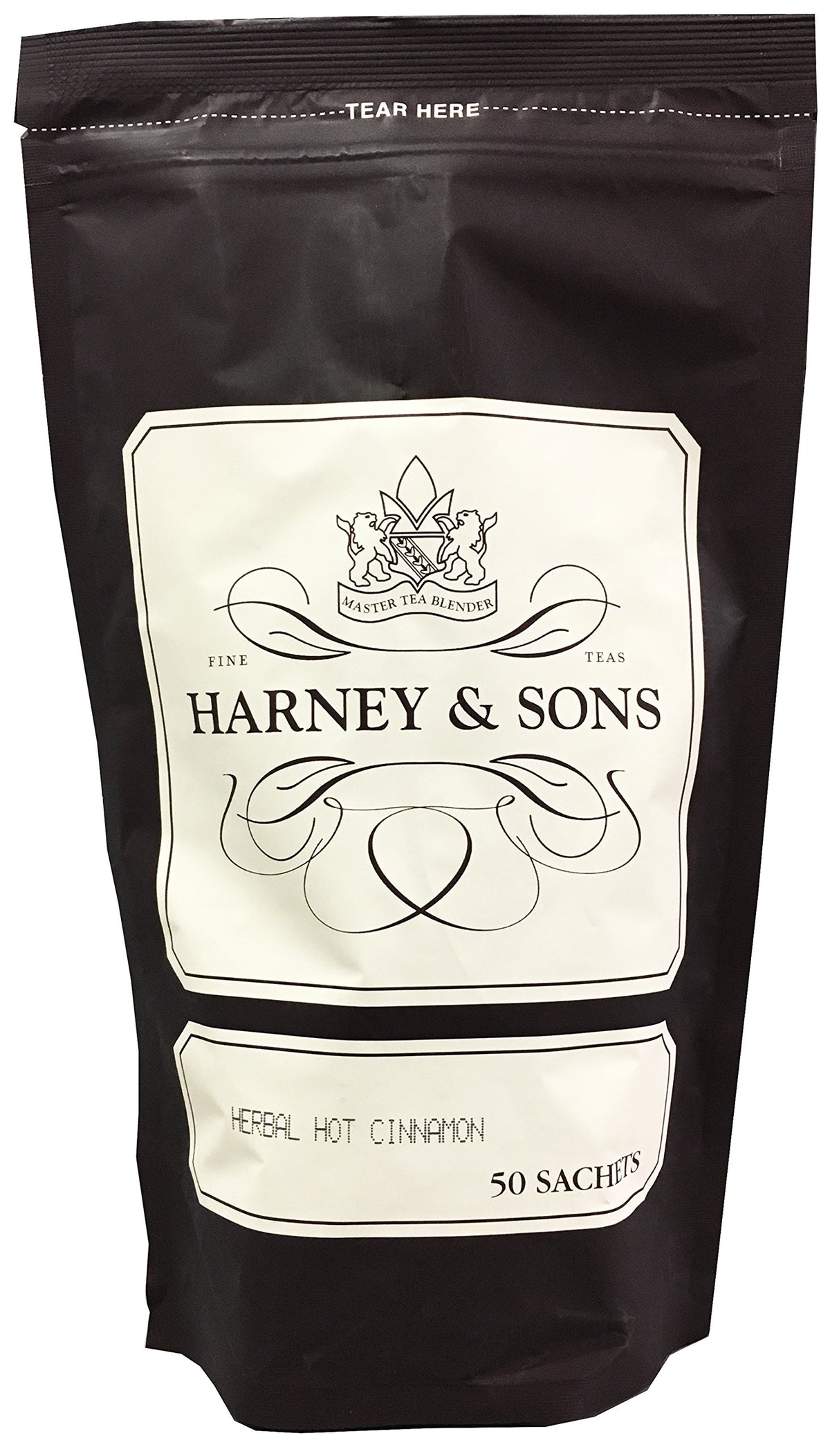 Harney & Sons Herbal Hot Cinnamon tea bag with warm spice aroma for caffeine-free sipping.