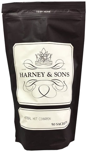Harney & Sons Herbal Hot Cinnamon tea bag with warm spice aroma for caffeine-free sipping.