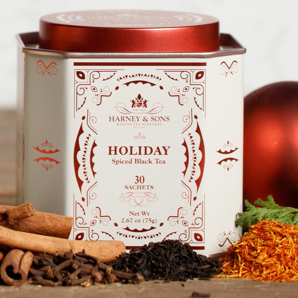 Harney & Sons Holiday Tea spiced black tea with citrus and almond flavors.