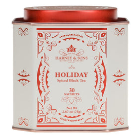 Harney & Sons Holiday Tea tin with 30 sachets for gifting or cozy winter mornings.