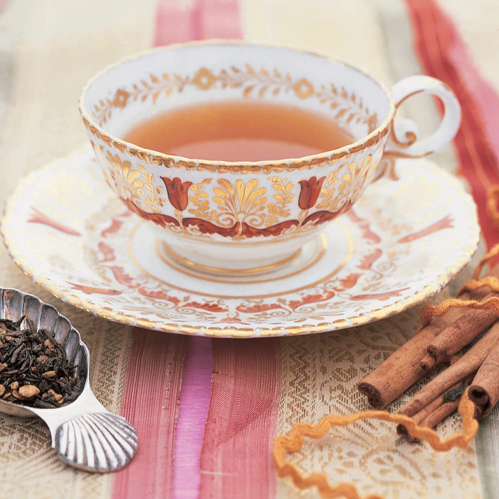 Cup of Harney & Sons Hot Cinnamon Spice steeping with bold, aromatic flavor.