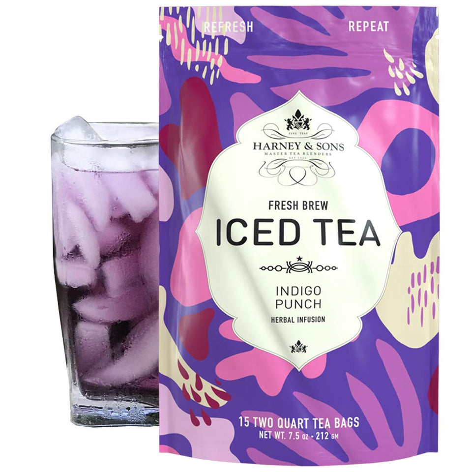 Harney & Sons Indigo Punch tea pouch for easy caffeine-free iced tea at home