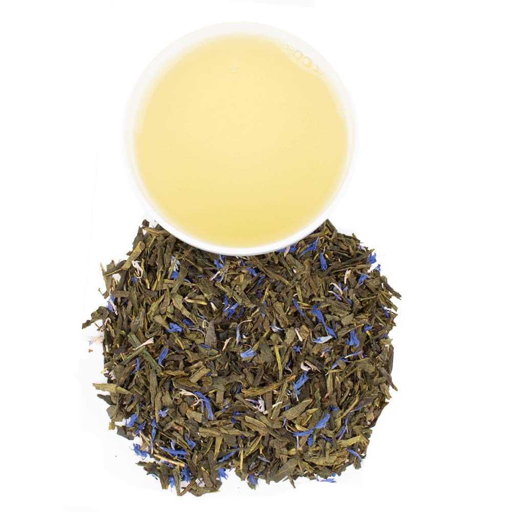Harney & Sons Island Dreams tea with blue cornflowers adds floral color and tropical balance.